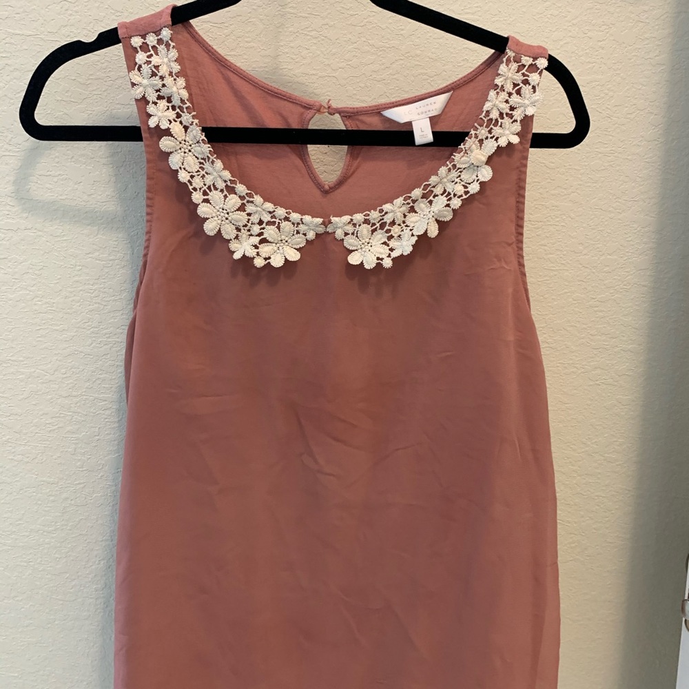 Pink with white flowers blouse size large